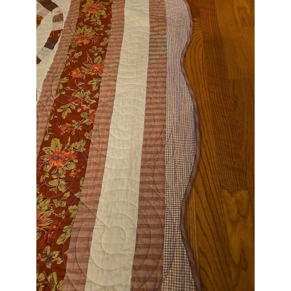 Vintage Double Wedding Ring Quilt Burgundy Red Floral 83 X 68 Handmade Embroider - Picture 12 of 12